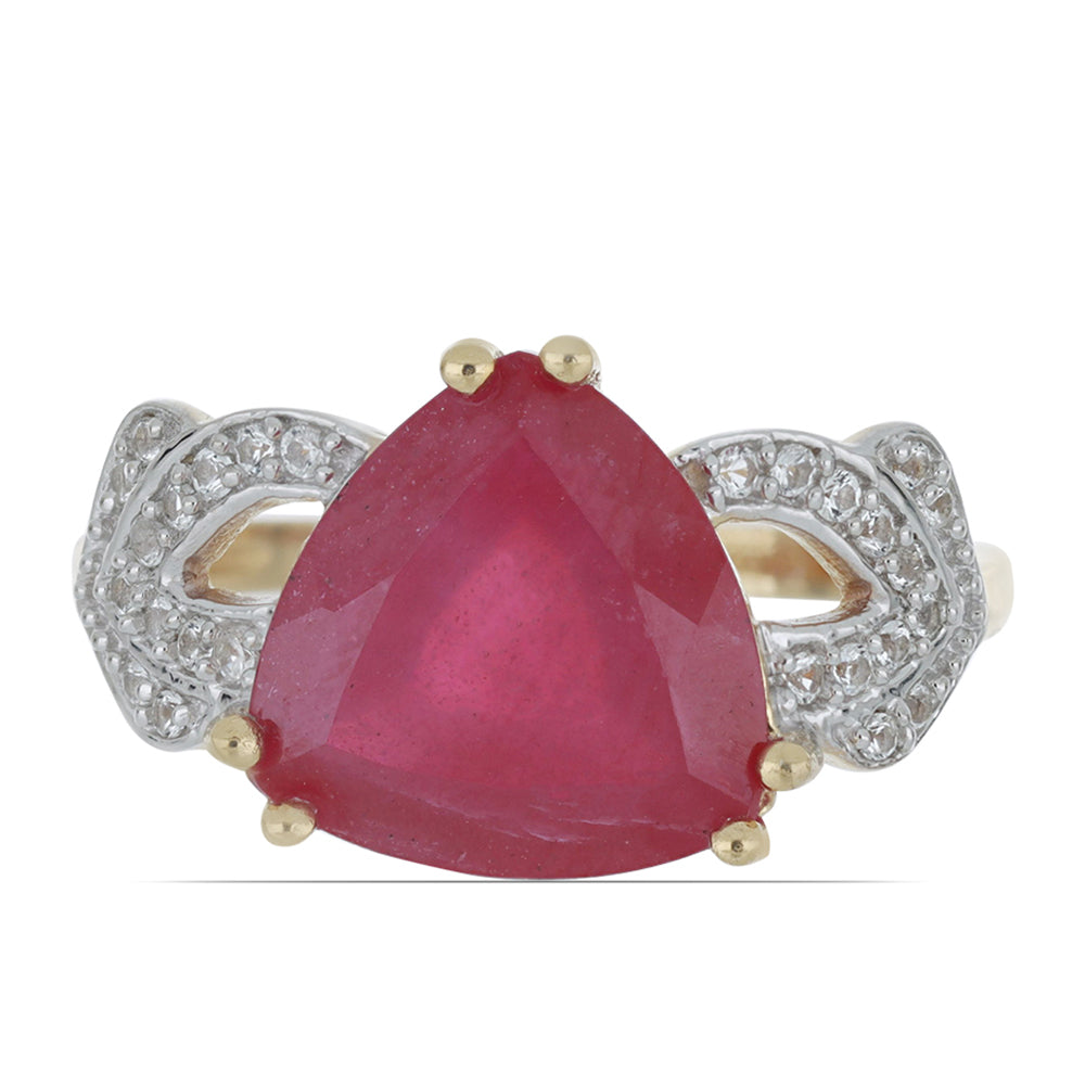 Pozlacený Stříbrný Prsten s Madagaskarským Rubínem a Bílým Topazem 1 