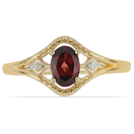 Pozlacené Stříbro 925/1000 - Prsten s Bartonským Granátem a Bílým Topazem - Karátové číslo: 0.93. přibližná hmotnost: 2.26 gramů