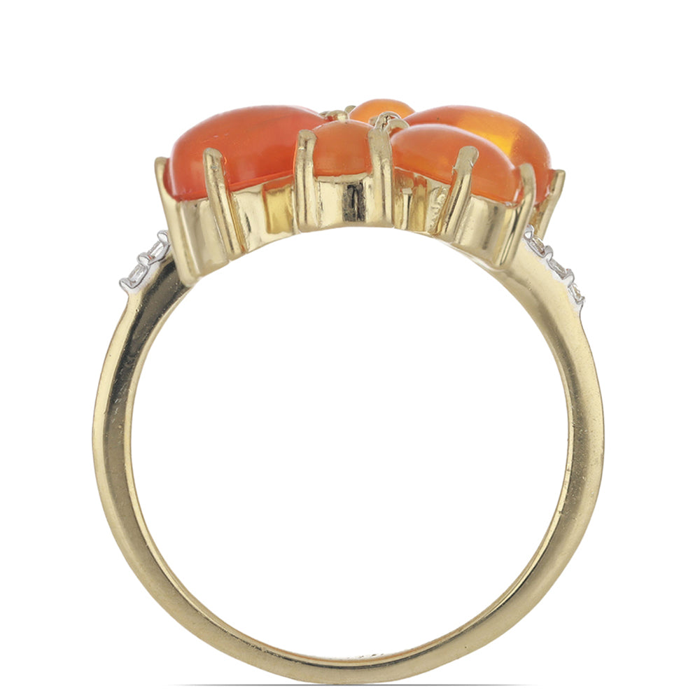 Pozlacené Stříbro 925/1000 - Prsten s Oranžovým Opálem z Lega Dembi a Bílým Topazem - Karátové číslo: 2.45. přibližná hmotnost: 4.3 gramů 3 