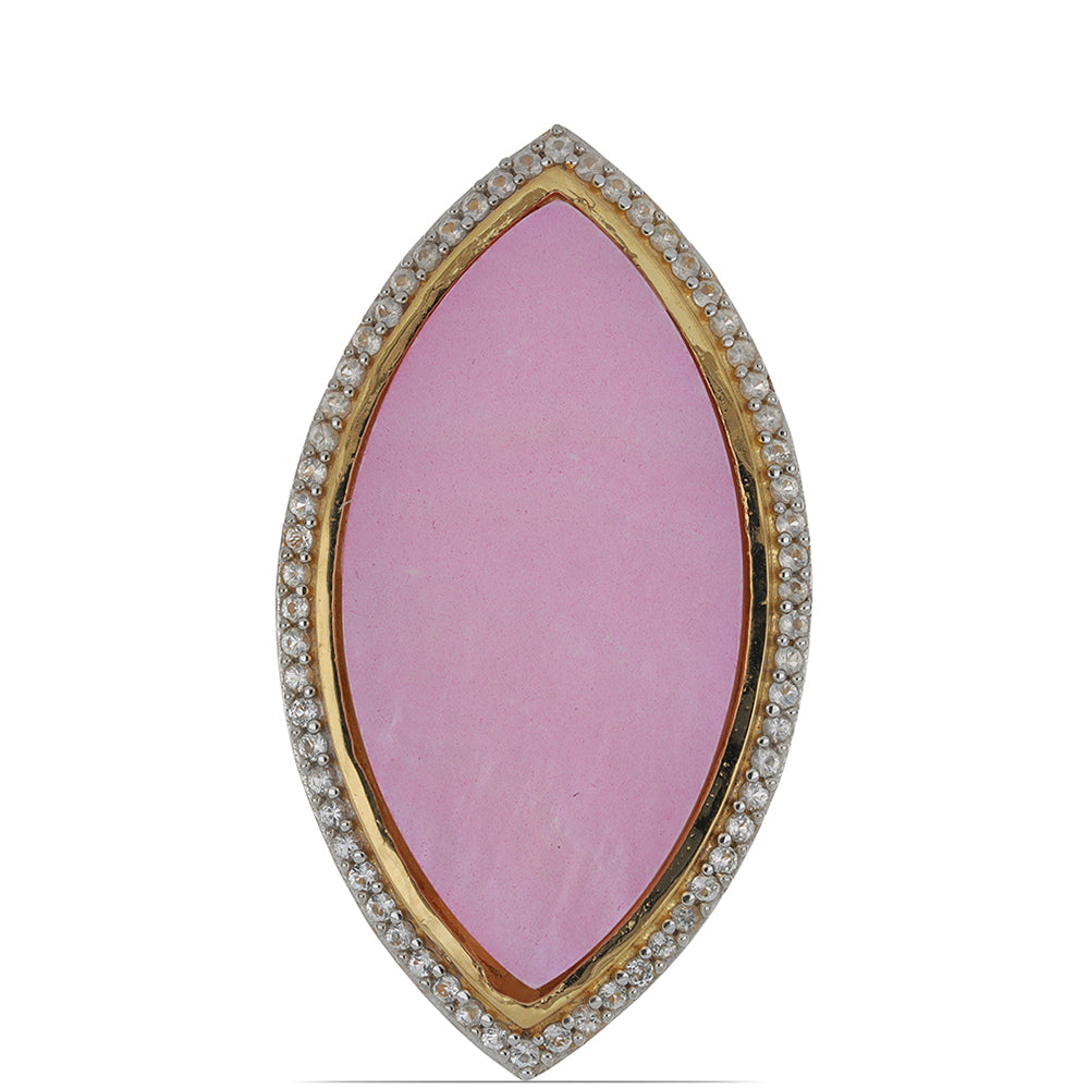 Pozlacený Stříbrný Prsten s Růžovou Perlou a Bílým Topazem