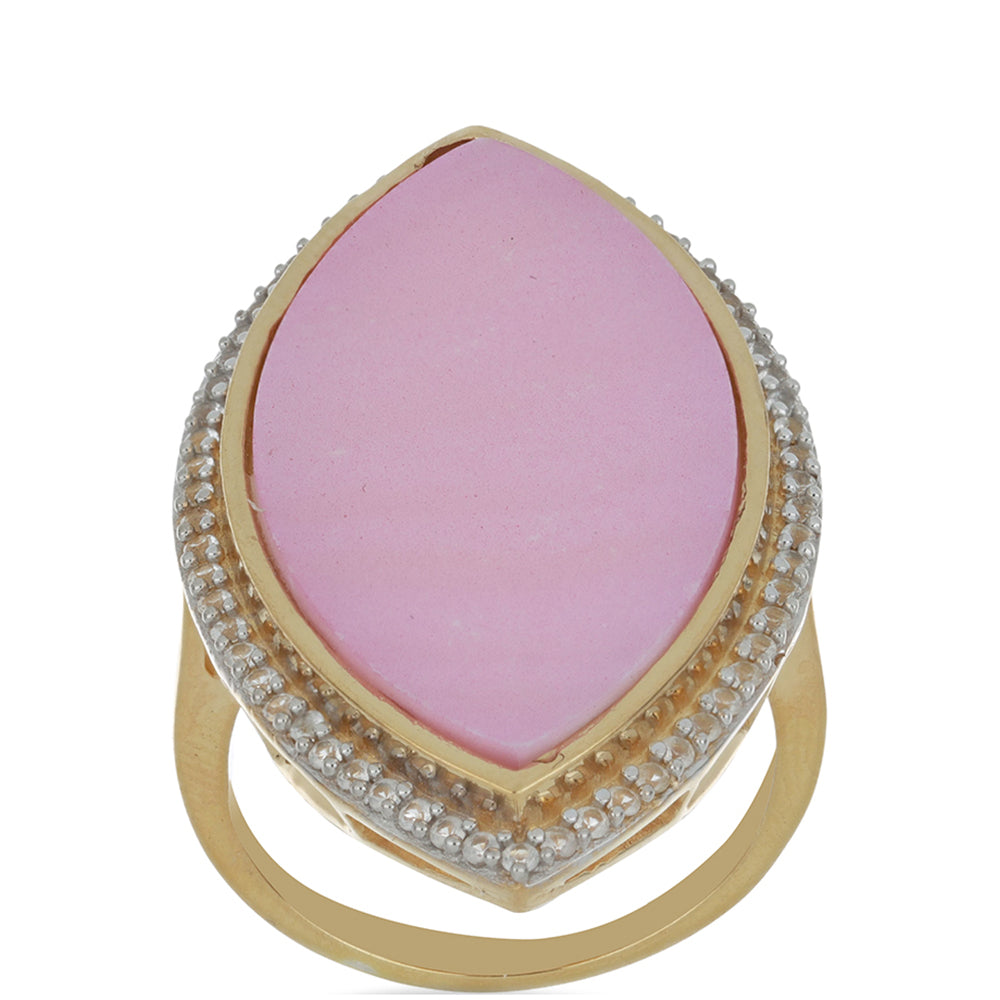 Pozlacený Stříbrný Prsten s Růžovou Perlou a Bílým Topazem 2 