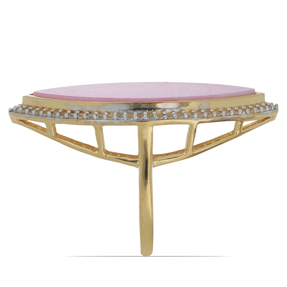 Pozlacený Stříbrný Prsten s Růžovou Perlou a Bílým Topazem