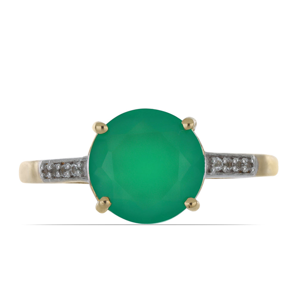 Pozlacené Stříbro 925/1000 - Prsten se Zeleným Achátem a Bílým Topazem - Karátové číslo: 3.11. přibližná hmotnost: 2.54 gramů