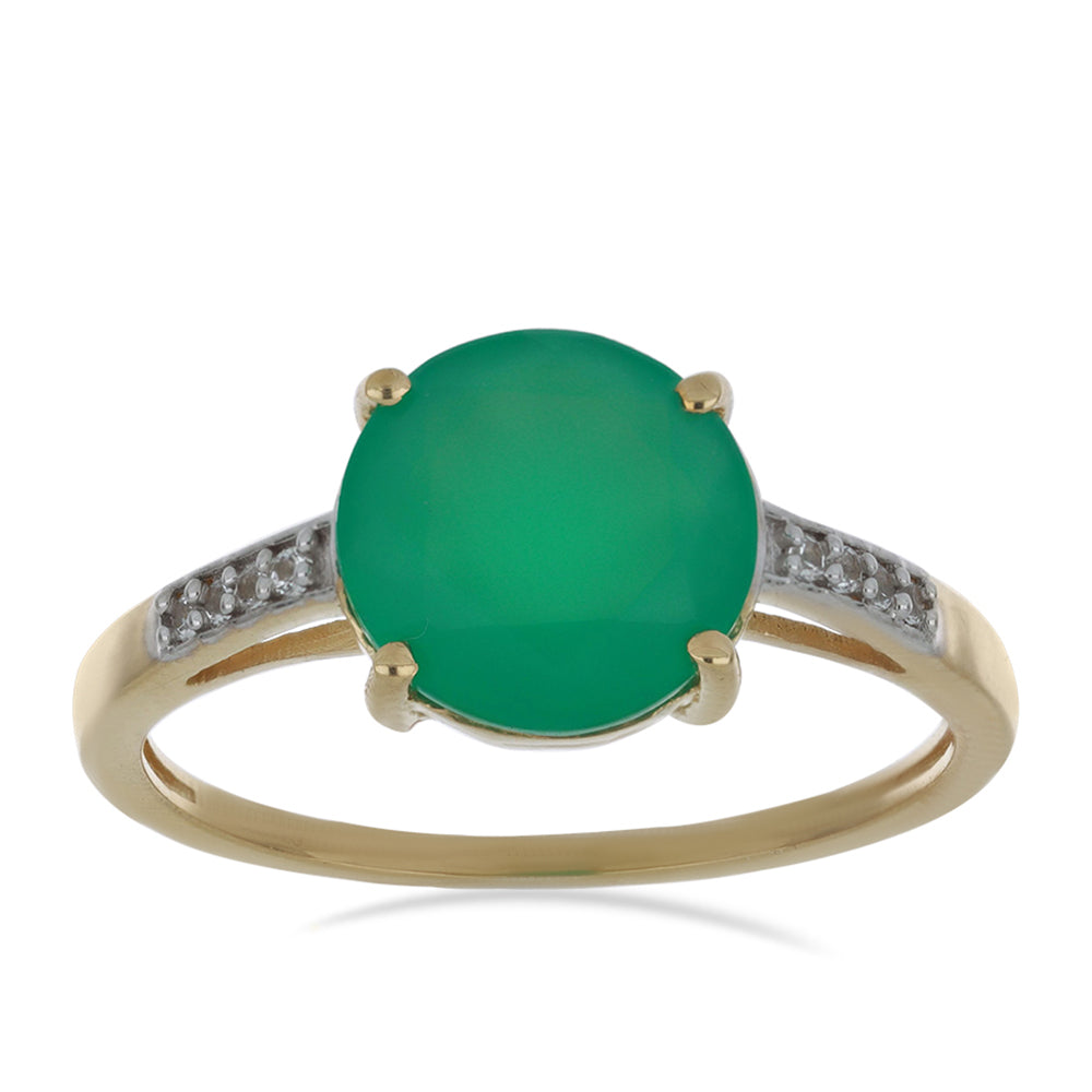 Pozlacené Stříbro 925/1000 - Prsten se Zeleným Achátem a Bílým Topazem - Karátové číslo: 3.11. přibližná hmotnost: 2.54 gramů