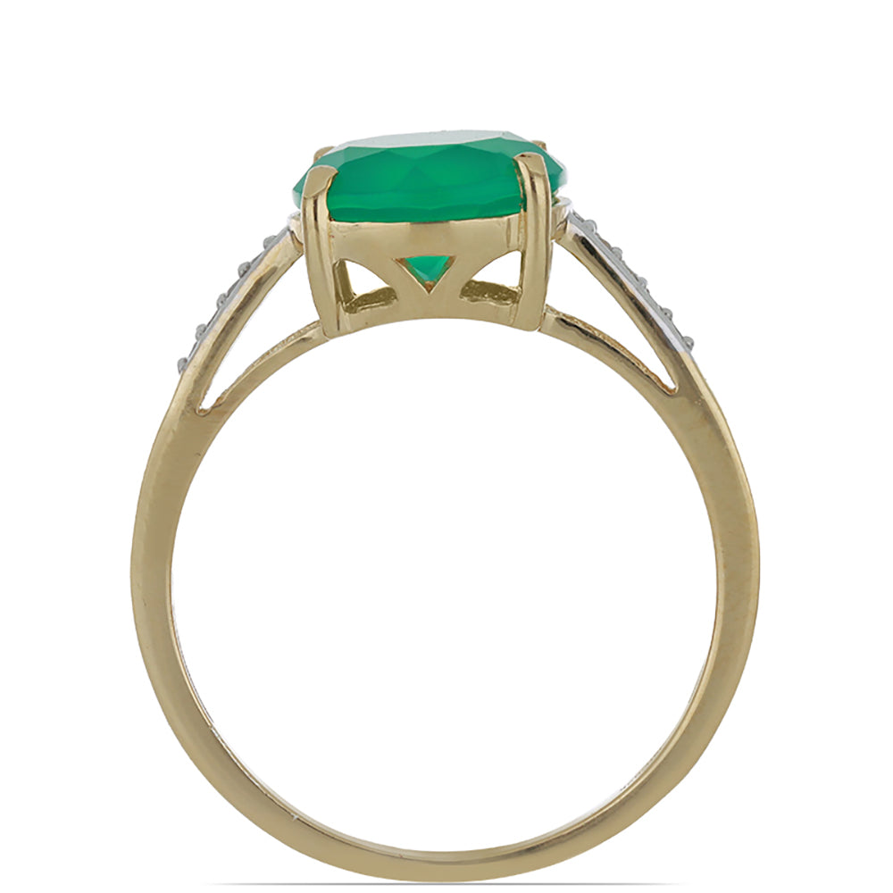 Pozlacené Stříbro 925/1000 - Prsten se Zeleným Achátem a Bílým Topazem - Karátové číslo: 3.11. přibližná hmotnost: 2.54 gramů 3 