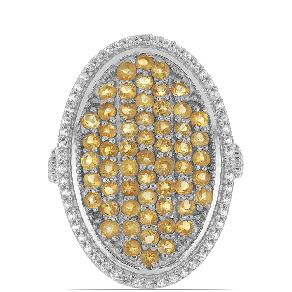 Stříbrný Prsten s Uralským Citrínem a Bílým Topazem