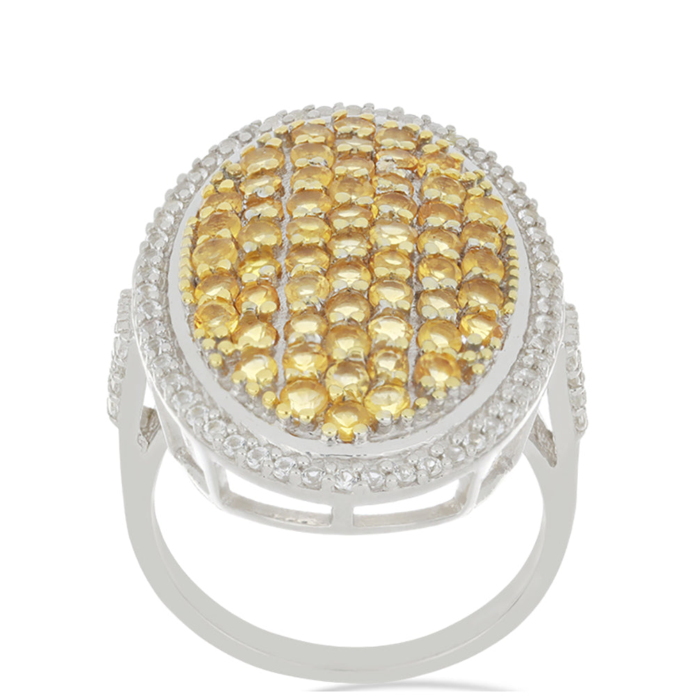 Stříbrný Prsten s Uralským Citrínem a Bílým Topazem