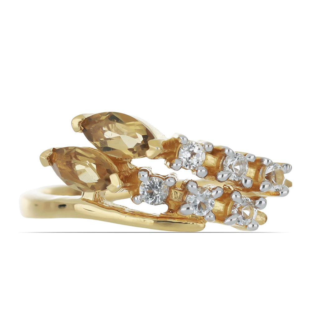 Pozlacené Stříbro 925/1000 - Prsten s Koňakovým Křemenem a Bílým Topazem - Karátové číslo: 0.78. přibližná hmotnost: 3 gramů 1 