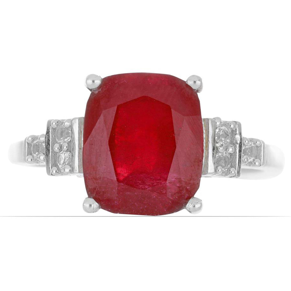 Stříbro 925/1000 - Prsten s Madagaskarským Rubínem a Bílým Topazem - Karátové číslo: 8.3. přibližná hmotnost: 4.61 gramů 1 