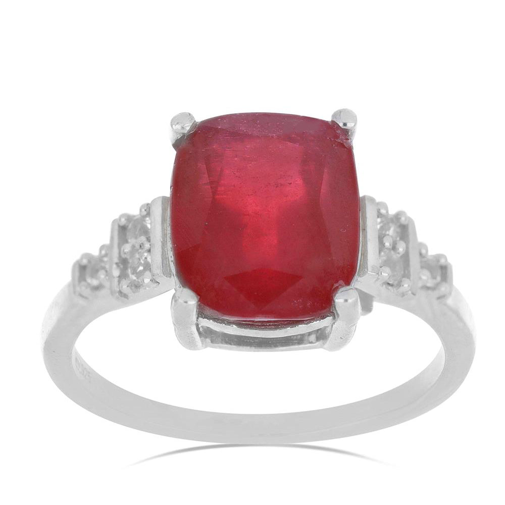 Stříbro 925/1000 - Prsten s Madagaskarským Rubínem a Bílým Topazem - Karátové číslo: 8.3. přibližná hmotnost: 4.61 gramů 2 