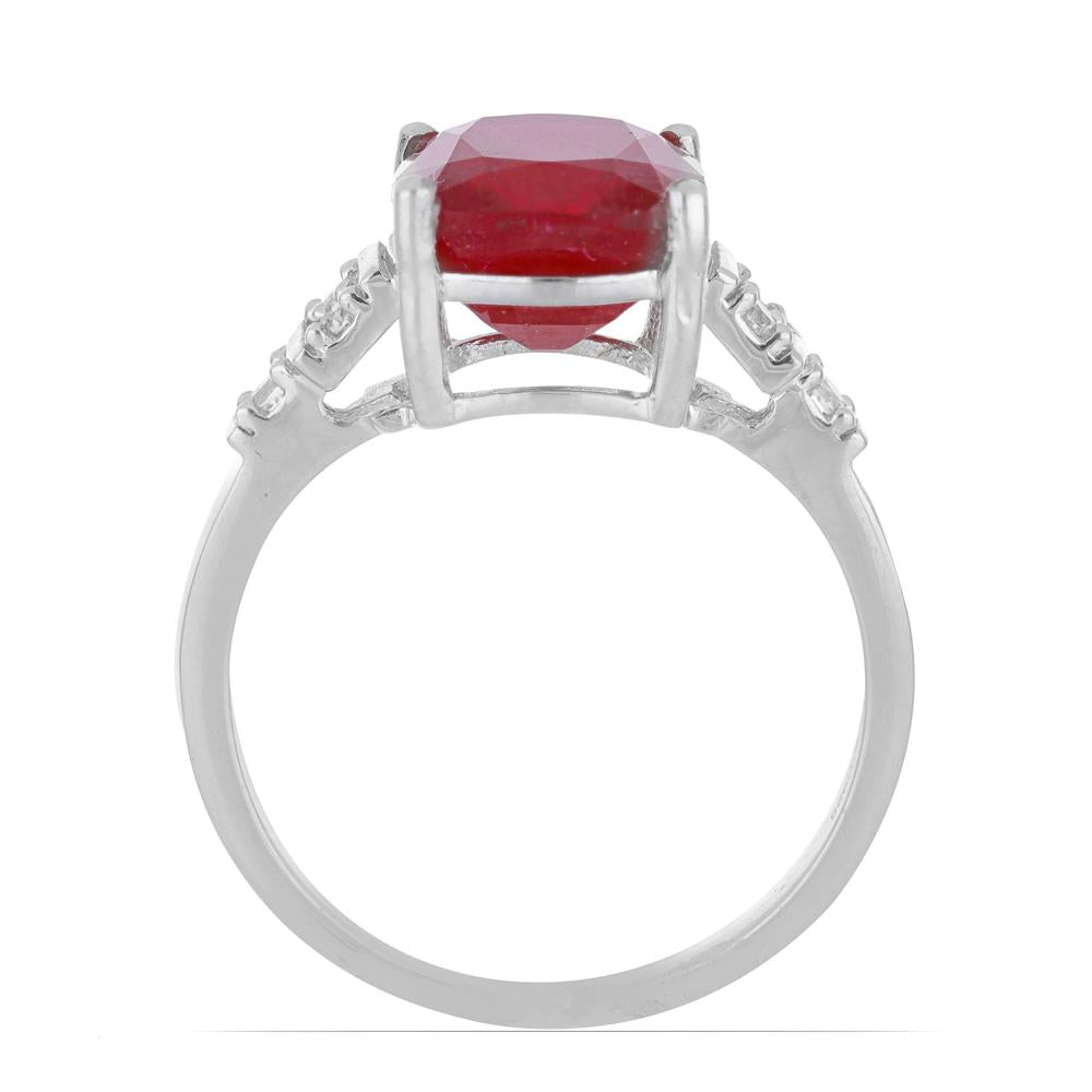 Stříbro 925/1000 - Prsten s Madagaskarským Rubínem a Bílým Topazem - Karátové číslo: 8.3. přibližná hmotnost: 4.61 gramů