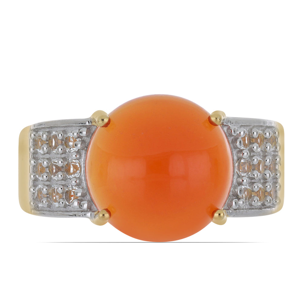 Pozlacený Stříbrný Prsten s Karneolem z Tagebau a Bílým Topazem