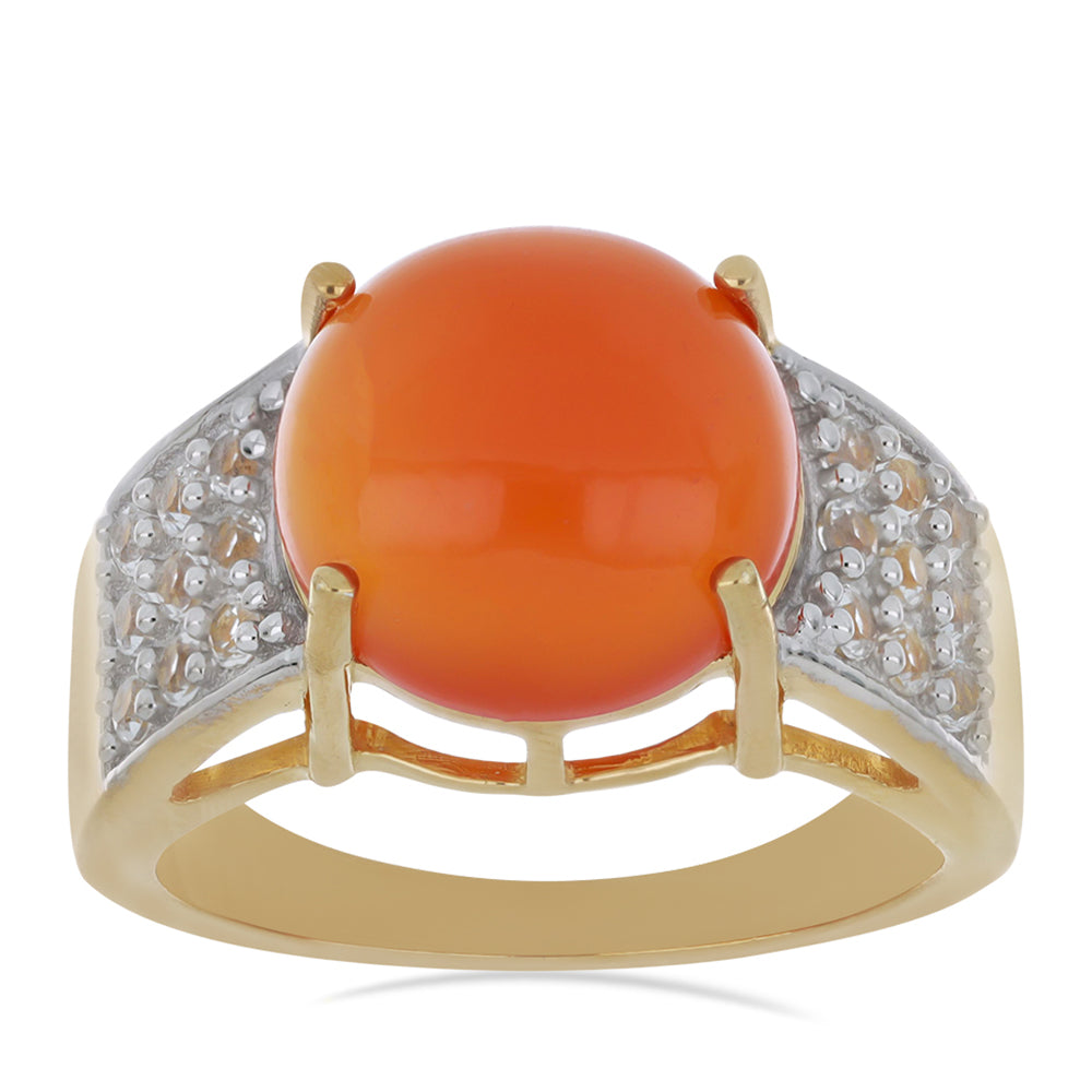 Pozlacený Stříbrný Prsten s Karneolem z Tagebau a Bílým Topazem 4 