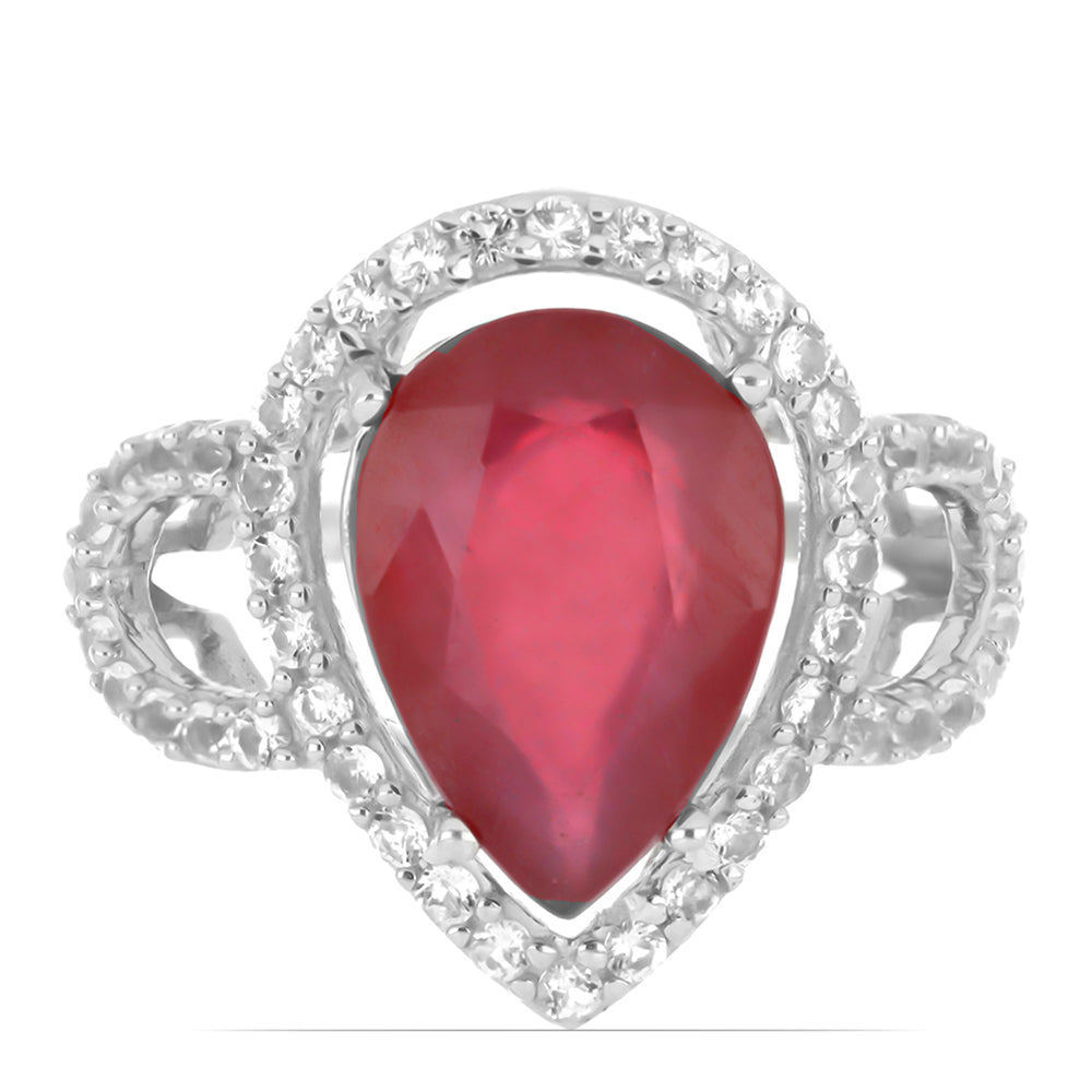 Stříbro 925/1000 - Prsten s Madagaskarským Rubínem a Bílým Topazem - Karátové číslo: 8.19. přibližná hmotnost: 5.36 gramů 1 