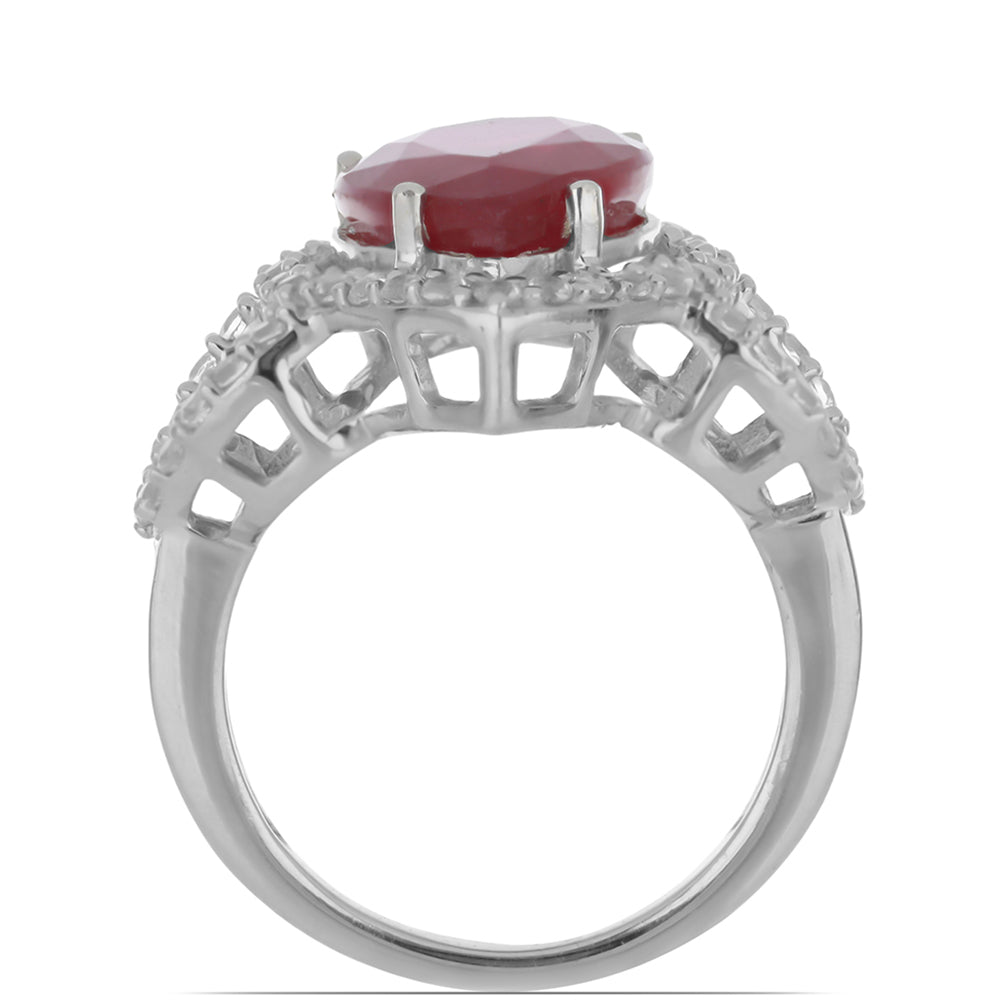 Stříbro 925/1000 - Prsten s Madagaskarským Rubínem a Bílým Topazem - Karátové číslo: 8.19. přibližná hmotnost: 5.36 gramů 2 