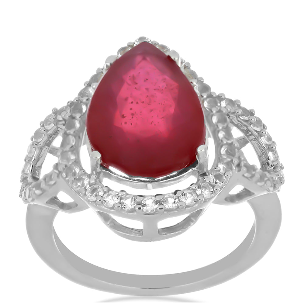 Stříbro 925/1000 - Prsten s Madagaskarským Rubínem a Bílým Topazem - Karátové číslo: 8.19. přibližná hmotnost: 5.36 gramů 3 