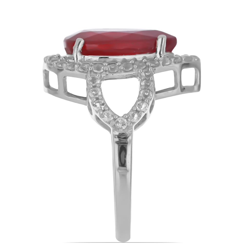 Stříbro 925/1000 - Prsten s Madagaskarským Rubínem a Bílým Topazem - Karátové číslo: 8.19. přibližná hmotnost: 5.36 gramů 4 