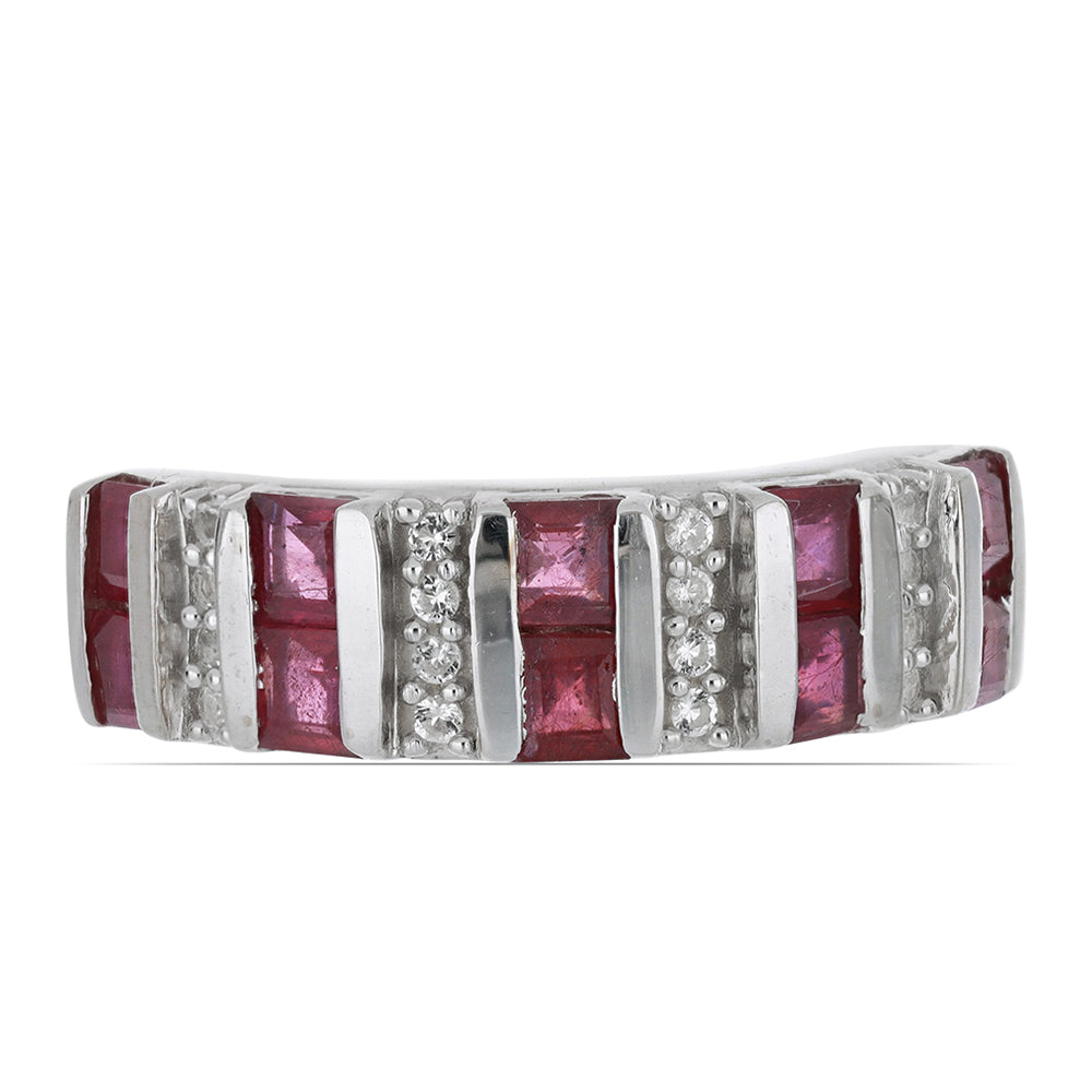 Stříbrný Prsten s Madagaskarským Rubínem a Bílým Topazem