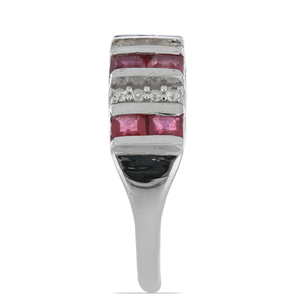 Stříbrný Prsten s Madagaskarským Rubínem a Bílým Topazem 4 