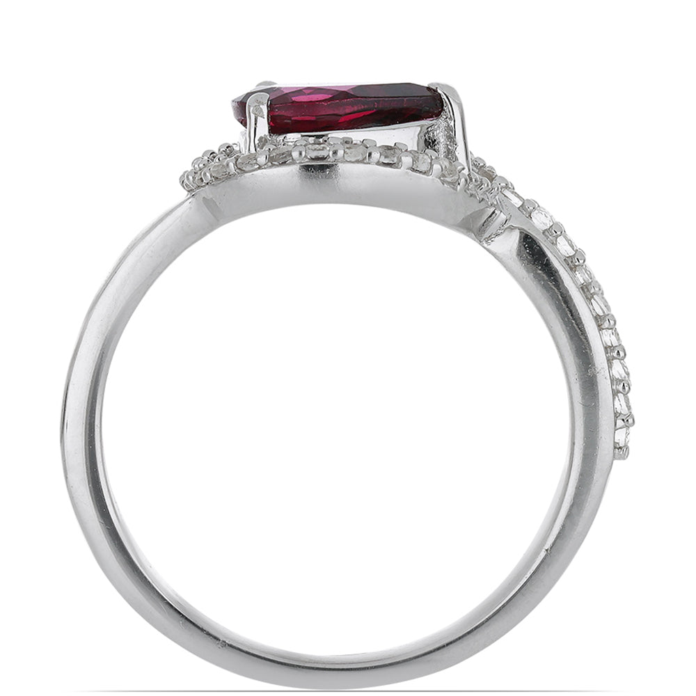 Stříbrný Prsten s Rhodolitovým Granátem z Minas Moatize a Bílým Topazem