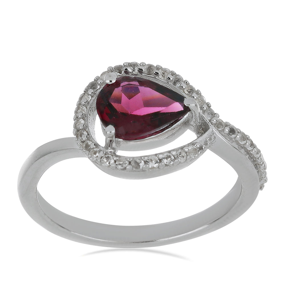 Stříbrný Prsten s Rhodolitovým Granátem z Minas Moatize a Bílým Topazem 3 