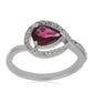 Stříbrný Prsten s Rhodolitovým Granátem z Minas Moatize a Bílým Topazem