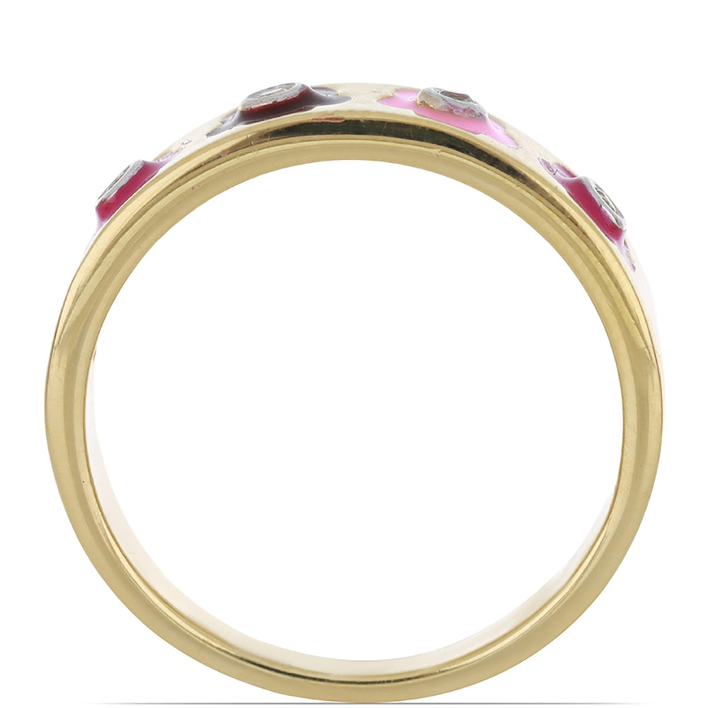 Pozlacené Stříbro 925/1000 - Prsten se Smaltem a Bílým Topazem - Karátové číslo: 0.07. přibližná hmotnost: 5.24 gramů 2 