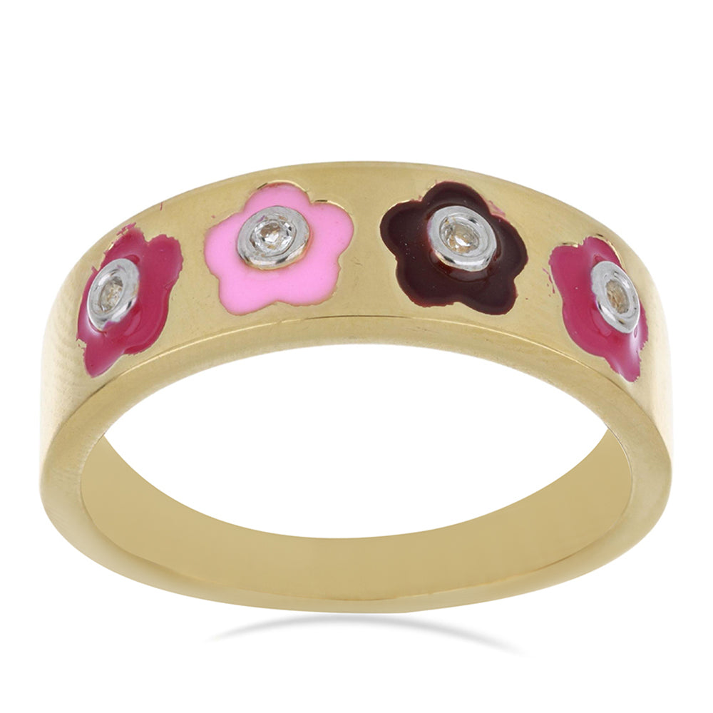 Pozlacené Stříbro 925/1000 - Prsten se Smaltem a Bílým Topazem - Karátové číslo: 0.07. přibližná hmotnost: 5.24 gramů