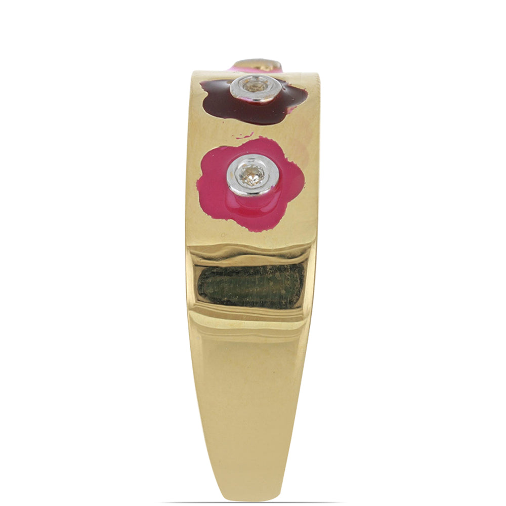 Pozlacené Stříbro 925/1000 - Prsten se Smaltem a Bílým Topazem - Karátové číslo: 0.07. přibližná hmotnost: 5.24 gramů