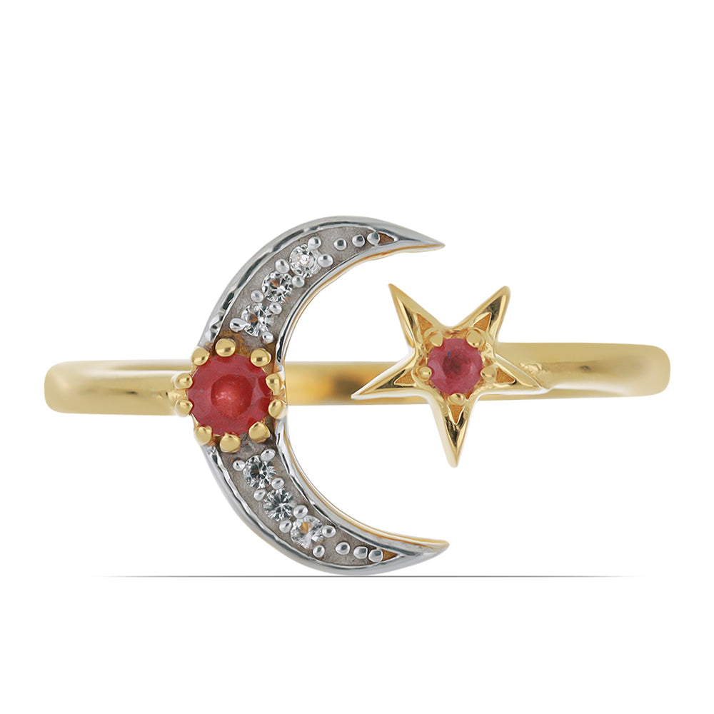 Pozlacený Stříbrný Prsten s Madagaskarským Rubínem a Bílým Topazem