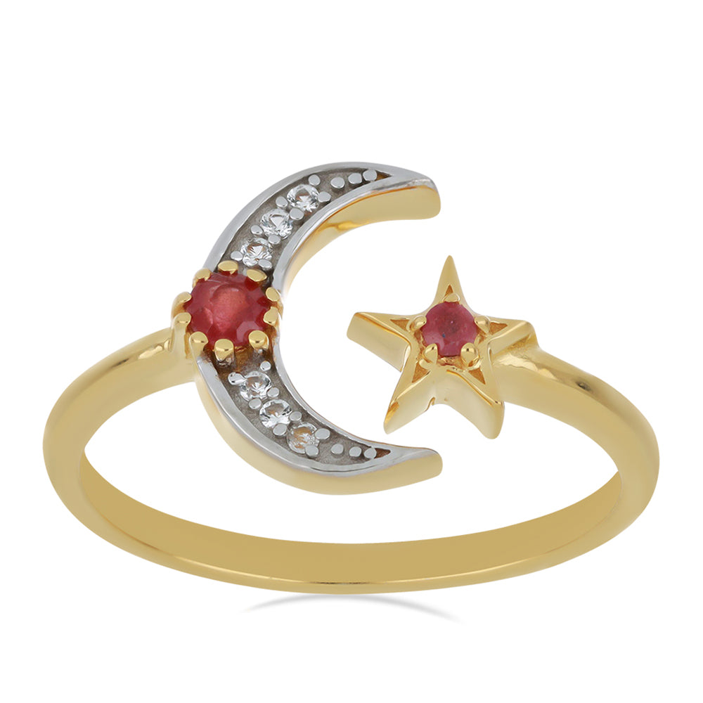 Pozlacený Stříbrný Prsten s Madagaskarským Rubínem a Bílým Topazem