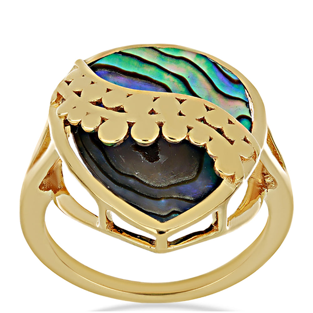 Pozlacené Stříbro 925/1000 - Prsten s Mušlí Paua - Karátové číslo: 3.28. přibližná hmotnost: 4.11 gramů 3 