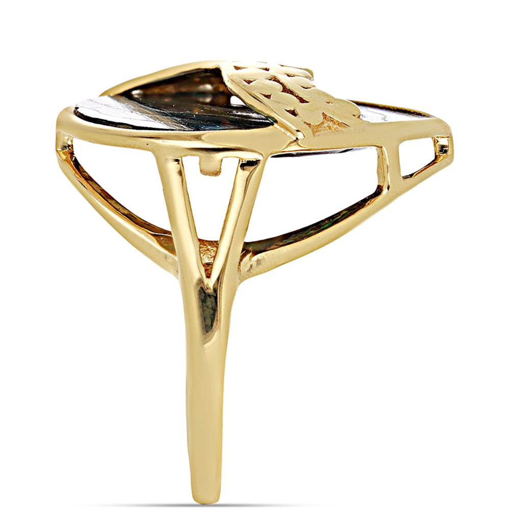 Pozlacené Stříbro 925/1000 - Prsten s Mušlí Paua - Karátové číslo: 3.28. přibližná hmotnost: 4.11 gramů