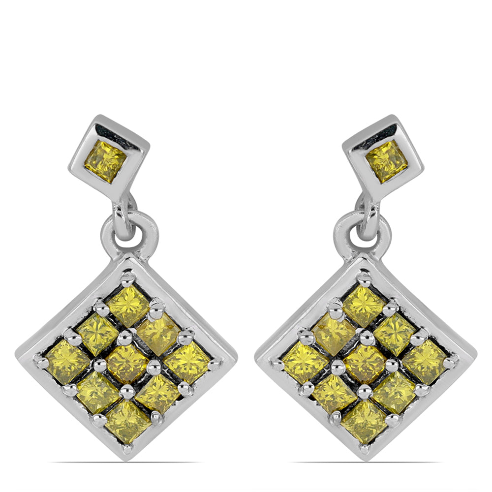Stříbro 925/1000 - Náušnice se Žlutým Diamantem - Karátové číslo: 0.67. přibližná hmotnost: 2.17 gramů 1 