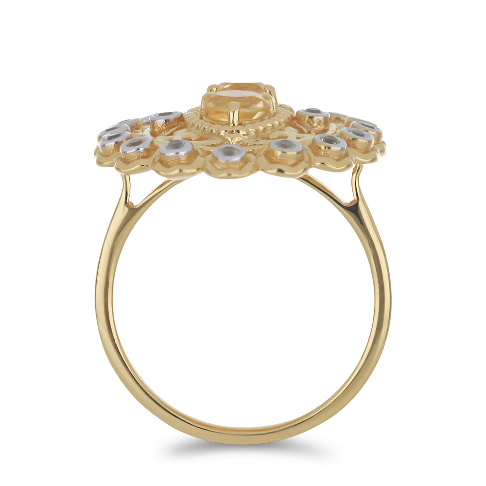 Pozlacený Stříbrný Prsten s Uralským Citrínem a Bílým Topazem