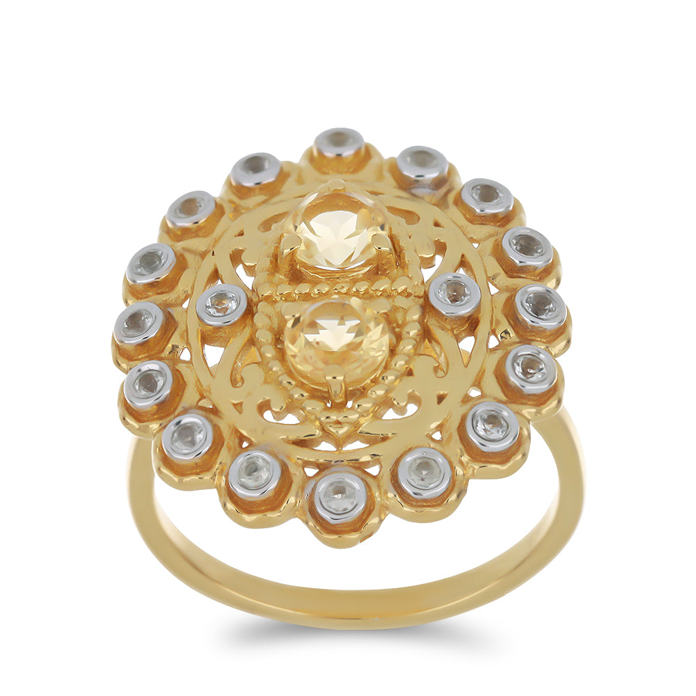 Pozlacený Stříbrný Prsten s Uralským Citrínem a Bílým Topazem 3 