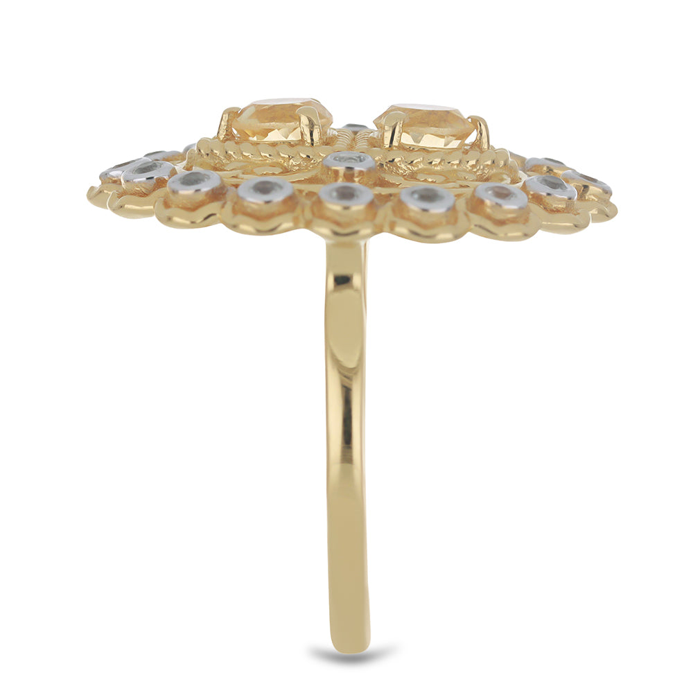 Pozlacený Stříbrný Prsten s Uralským Citrínem a Bílým Topazem 4 