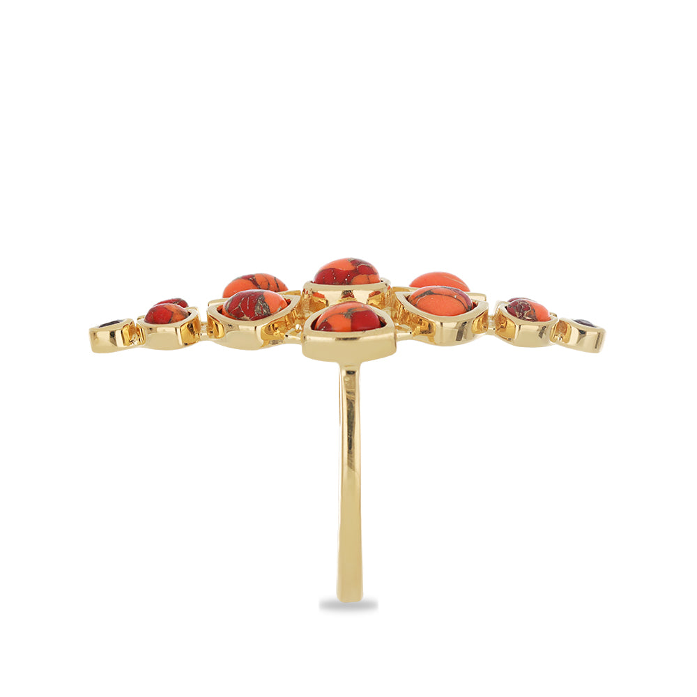 Pozlacený Stříbrný Prsten s Mohavským Tyrkysem a Bartonským Granátem