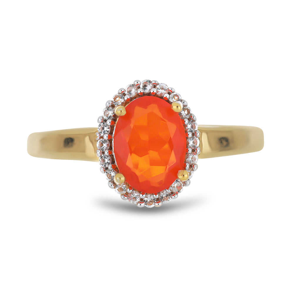 Pozlacený Stříbrný Prsten s Oranžovým Opálem z Lega Dembi a Bílým Topazem