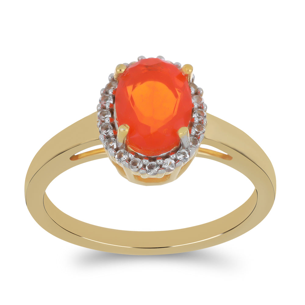 Pozlacený Stříbrný Prsten s Oranžovým Opálem z Lega Dembi a Bílým Topazem 3 