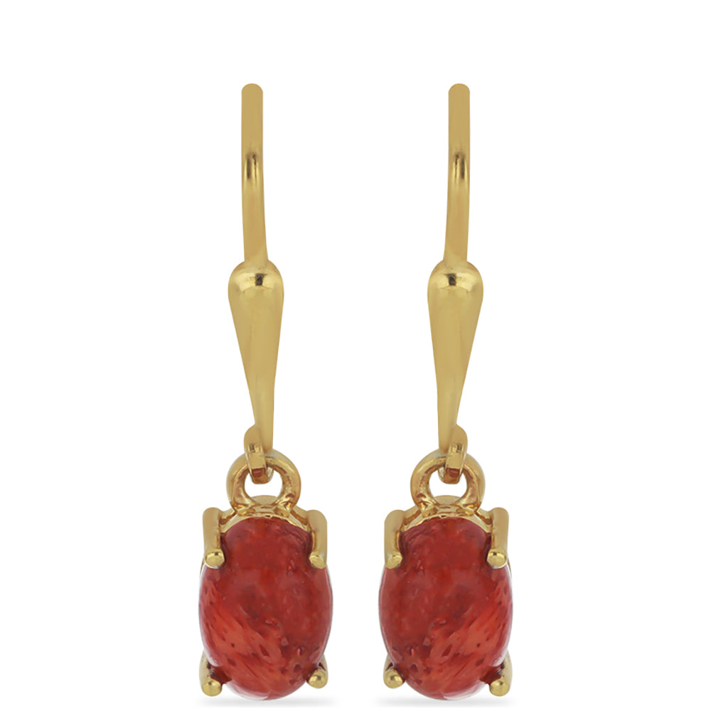 Pozlacené Stříbrné Náušnice s Červeným Houbovým Korálem