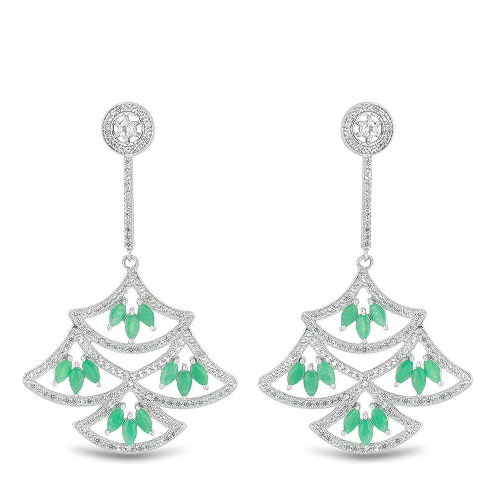 Stříbro 925/1000 - Náušnice s Brazilským Smaragdem a Bílým Topazem - Karátové číslo: 6.08. přibližná hmotnost: 14.89 gramů 1 