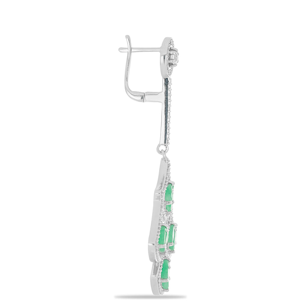 Stříbro 925/1000 - Náušnice s Brazilským Smaragdem a Bílým Topazem - Karátové číslo: 6.08. přibližná hmotnost: 14.89 gramů