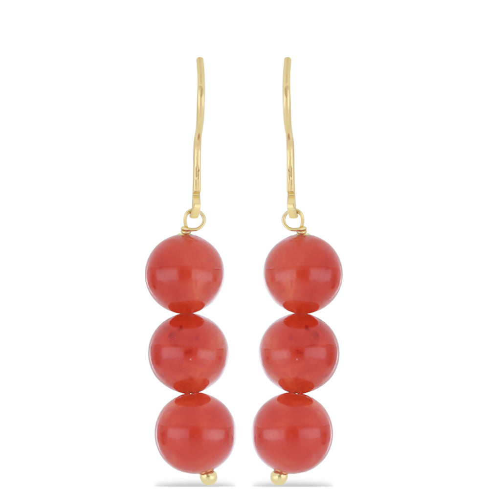 Pozlacené Stříbro 925/1000 - Náušnice s Červeným Achátem - Karátové číslo: 22.06. přibližná hmotnost: 5.42 gramů