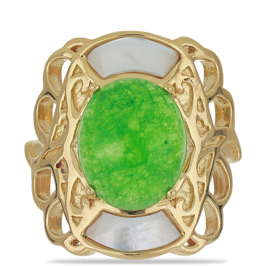 Pozlacený Stříbrný Prsten se Zeleným Jadeitem