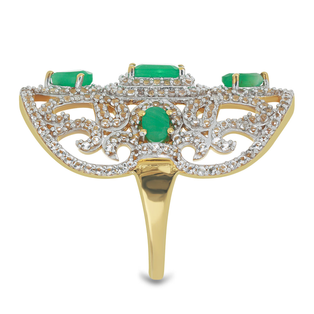 Pozlacené Stříbro 925/1000 - Prsten s Brazilským Smaragdem - Karátové číslo: 3.3. přibližná hmotnost: 9.13 gramů 4 