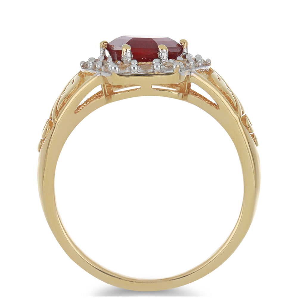 Pozlacené Stříbro 925/1000 - Prsten s Madagaskarským Rubínem a Bílým Topazem - Karátové číslo: 3.79. přibližná hmotnost: 5.07 gramů 2 