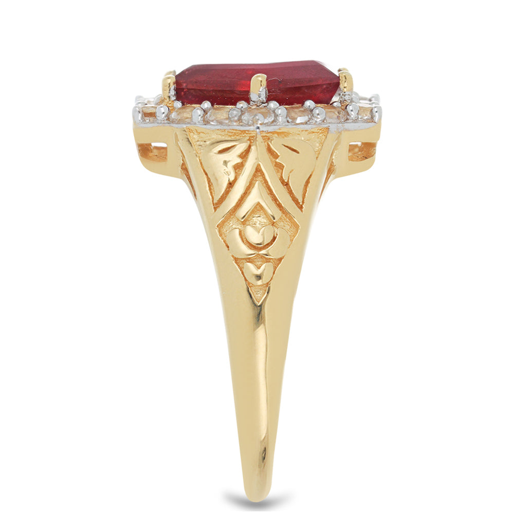 Pozlacené Stříbro 925/1000 - Prsten s Madagaskarským Rubínem a Bílým Topazem - Karátové číslo: 3.79. přibližná hmotnost: 5.07 gramů 4 