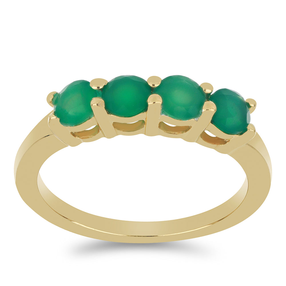 Pozlacený Stříbrný Prsten se Zeleným Onyxem