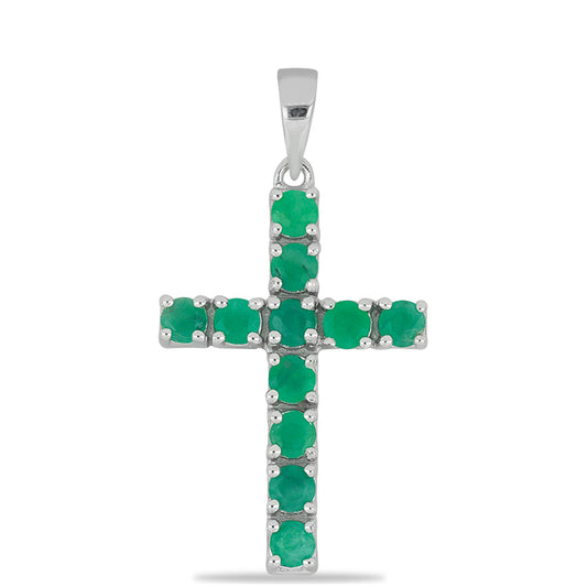 Kříž Stříbrný Přívěsek s Brazilským Smaragdem